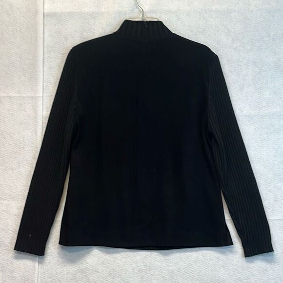 Vintage TALBOTS Stretch Sweater Top Women's Size 10 Black Faux Suede Wool Blend - Picture 10 of 13